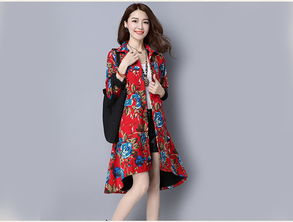 hh秋季新款女裝民族風時尚棉麻印花長袖連衣裙 福卡商城